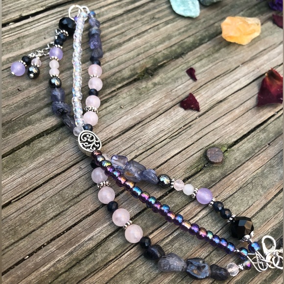 Handmade Multi Layer Mixed Media Iolite Gemstone Charm Bracelet - Picture 4 of 16